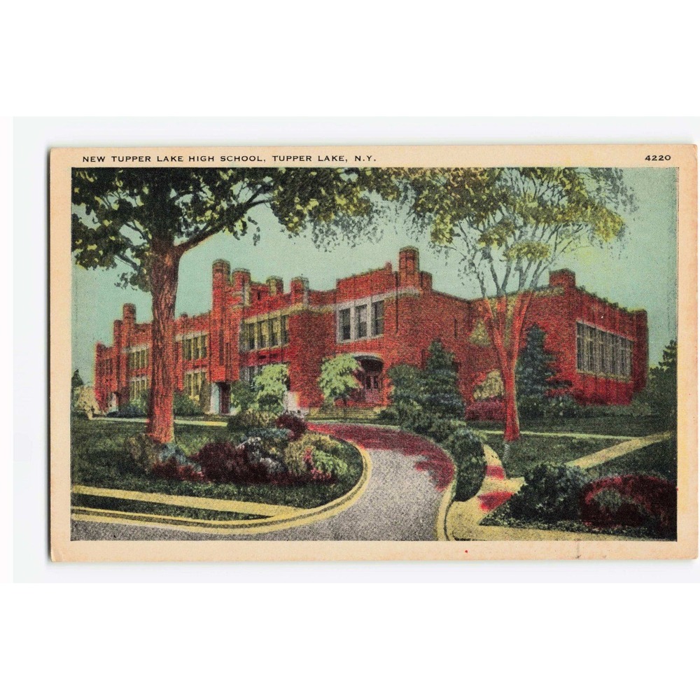 Vintage New Tupper Lake High School Postcard Tupper Lake NY Linen 4220
